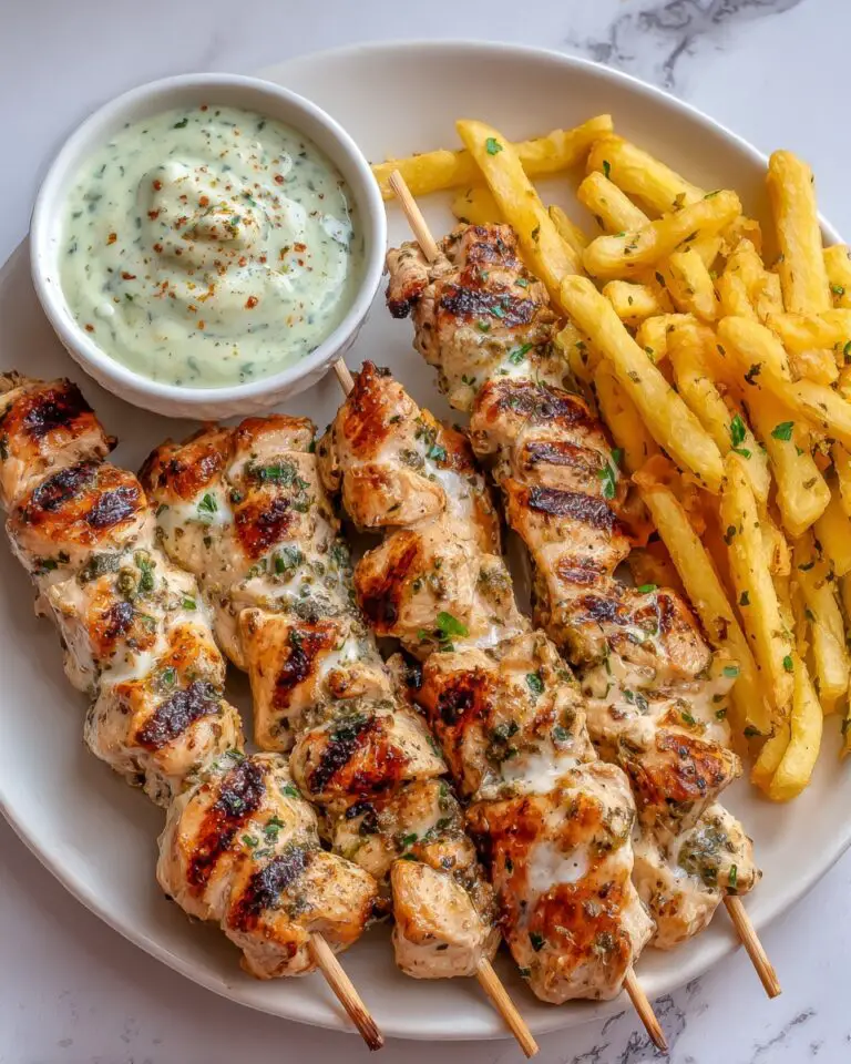Greek Chicken Skewers with Feta Fries Recipe