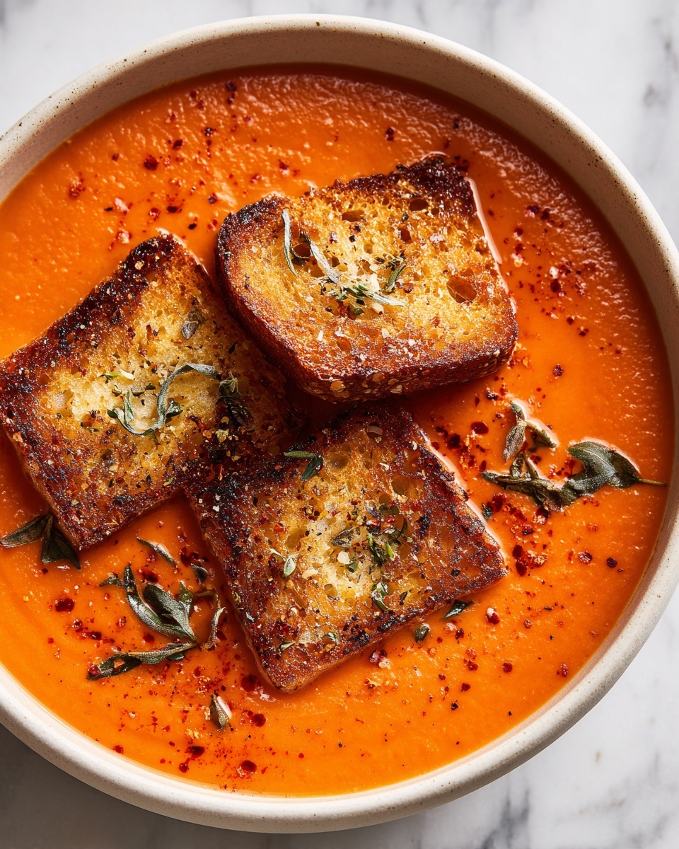Spicy Pumpkin Soup with Grilled Cheese Croutons Recipe - Recipe Image
