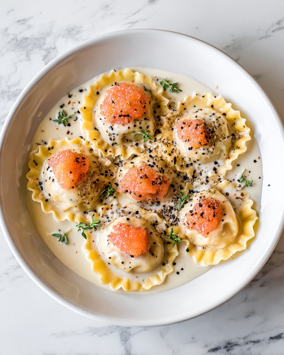 Lobster Ravioli with Creamy Garlic Herb Sauce Recipe - Recipe Image