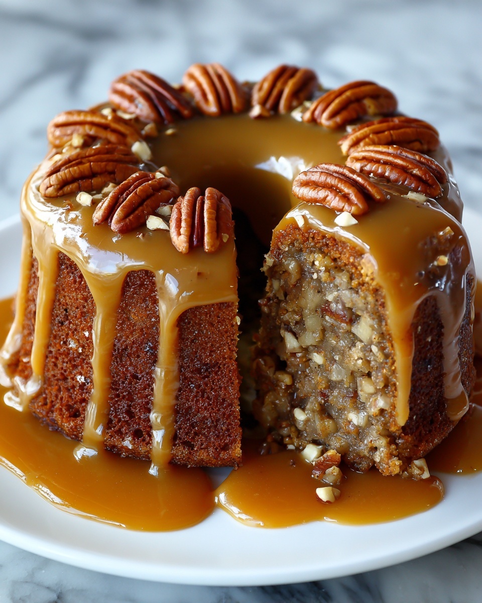 Apple Pecan Cake with Caramel Glaze Recipe - Recipe Image