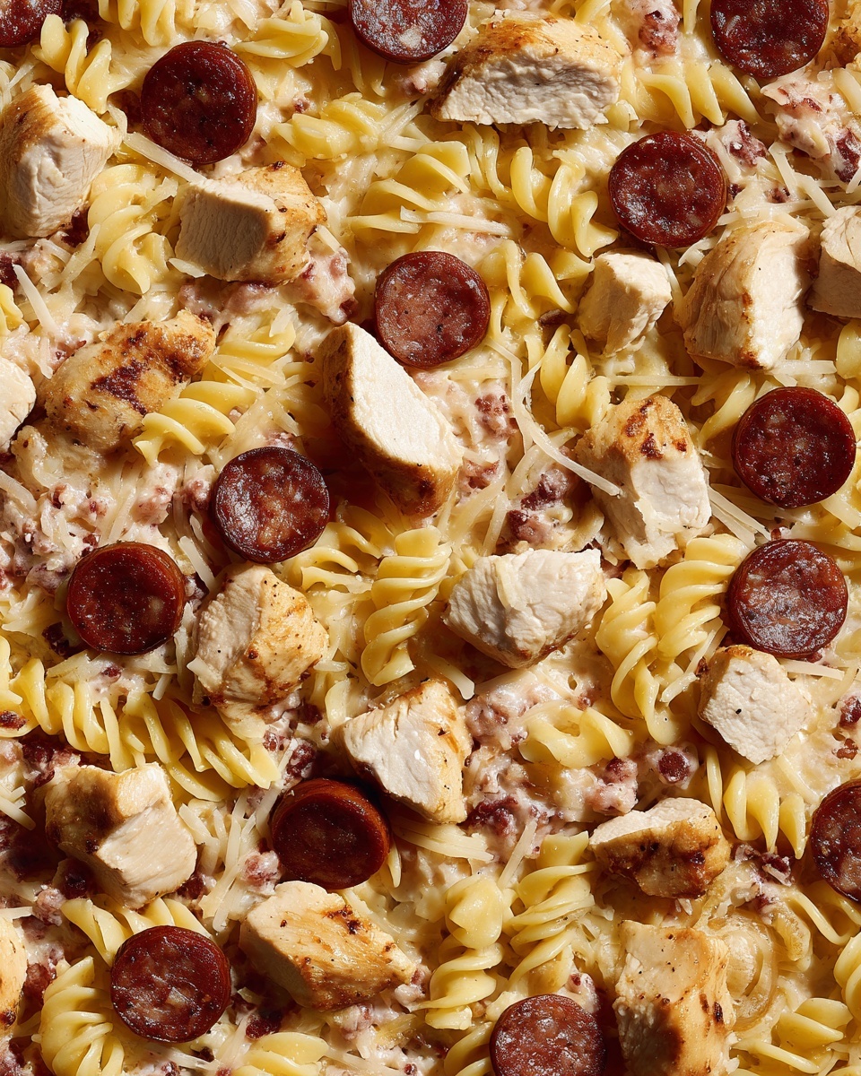 One-Pot Smoky Cheddar Ranch Chicken and Sausage Pasta Recipe - Recipe Image