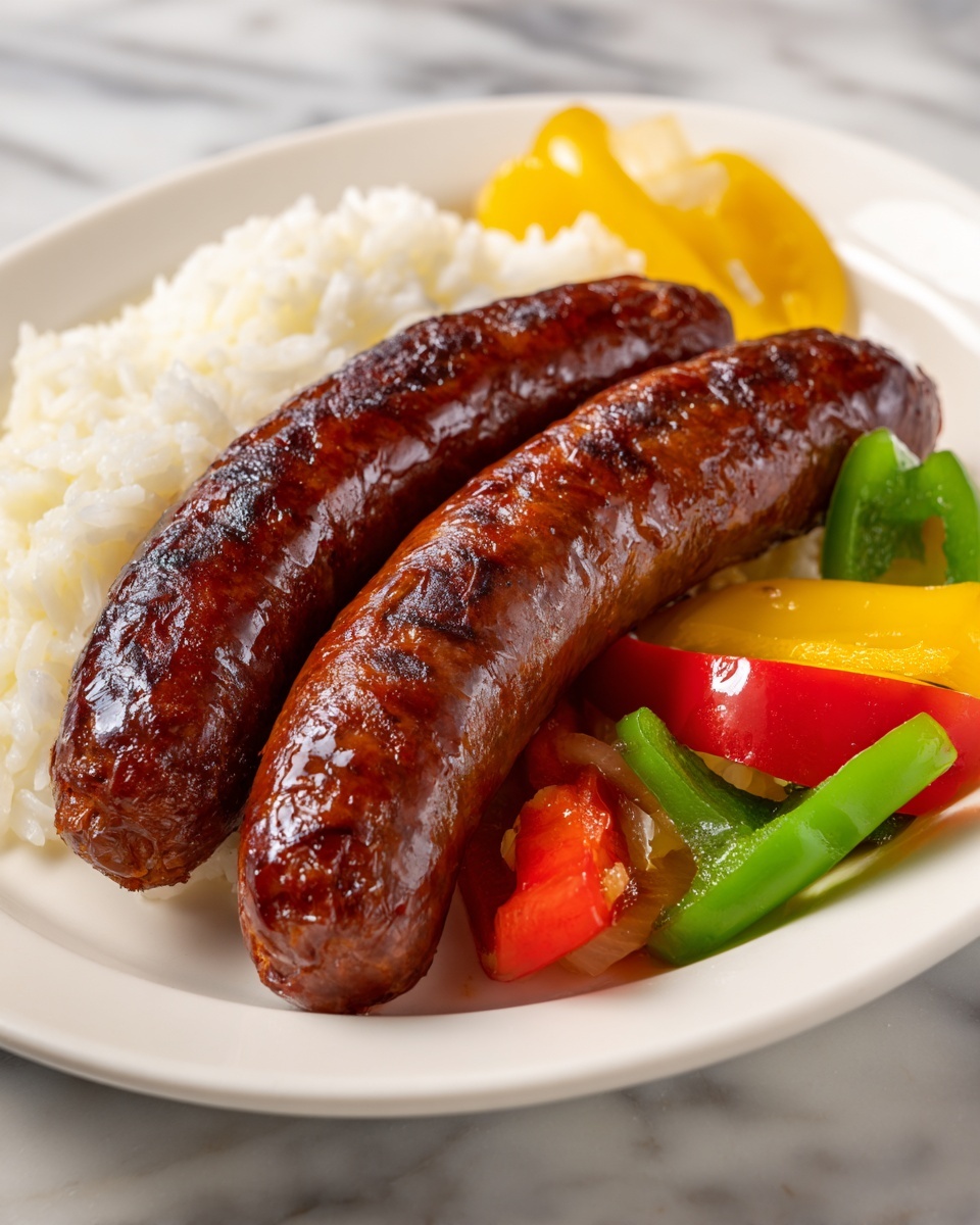 Beef Smoked Sausage with Onion and Bell Peppers over Rice Recipe - Recipe Image