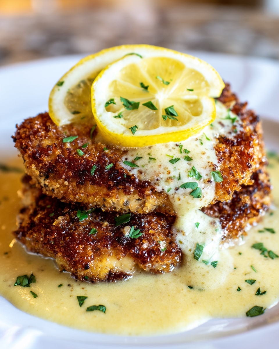 Lemon Pecorino Crusted Chicken with Creamy Lemon Sauce Recipe - Recipe Image
