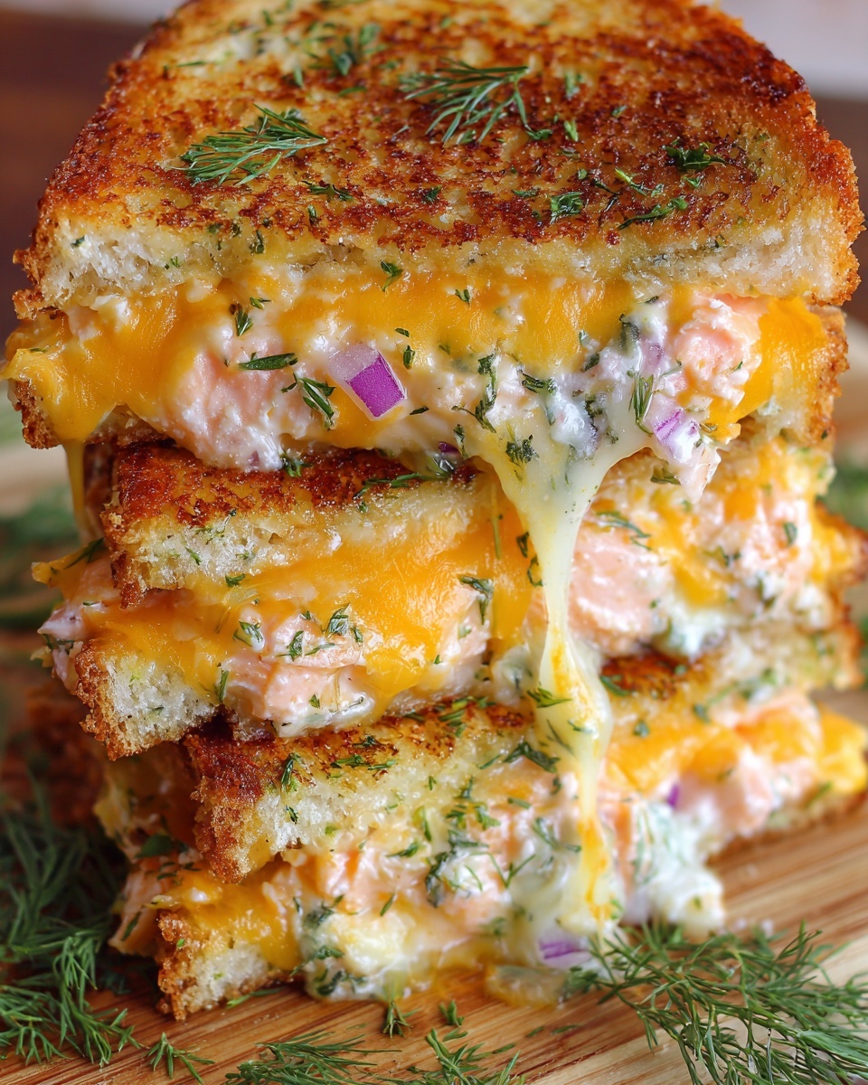 Salmon Grilled Cheese Sandwich with Dill and Red Onion Recipe - Recipe Image