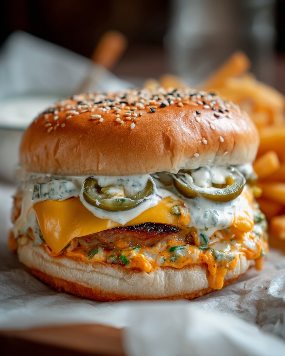 Double-Decker Jalapeño Popper Smash Burger with Ranch Drizzle Recipe - Recipe Image