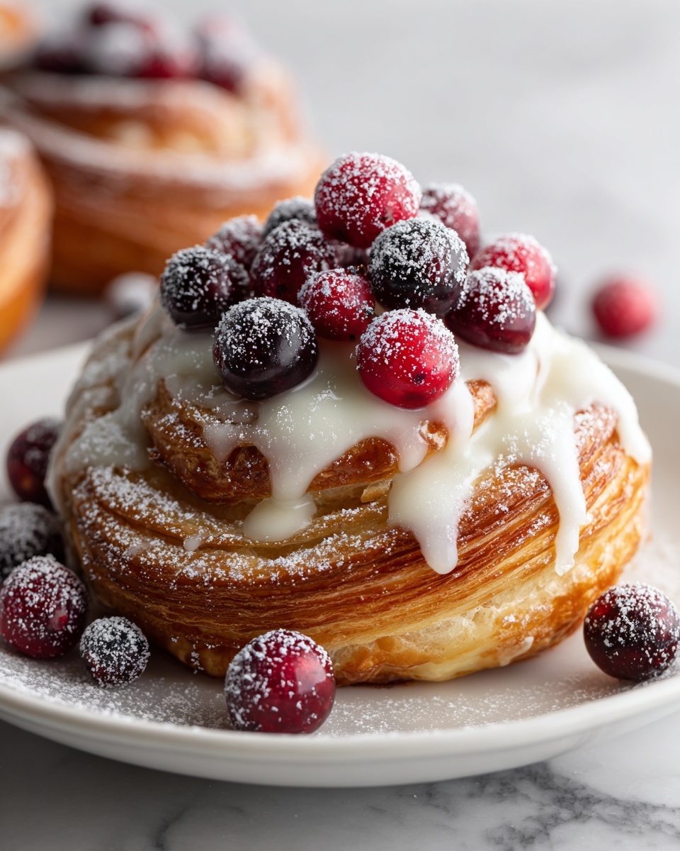 Cream Cheese Danishes with Sugared Cranberries and Vanilla Butter Glaze Recipe - Recipe Image