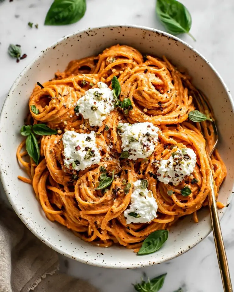 Creamy Red Pepper Pasta with Burrata & Herbs Recipe
