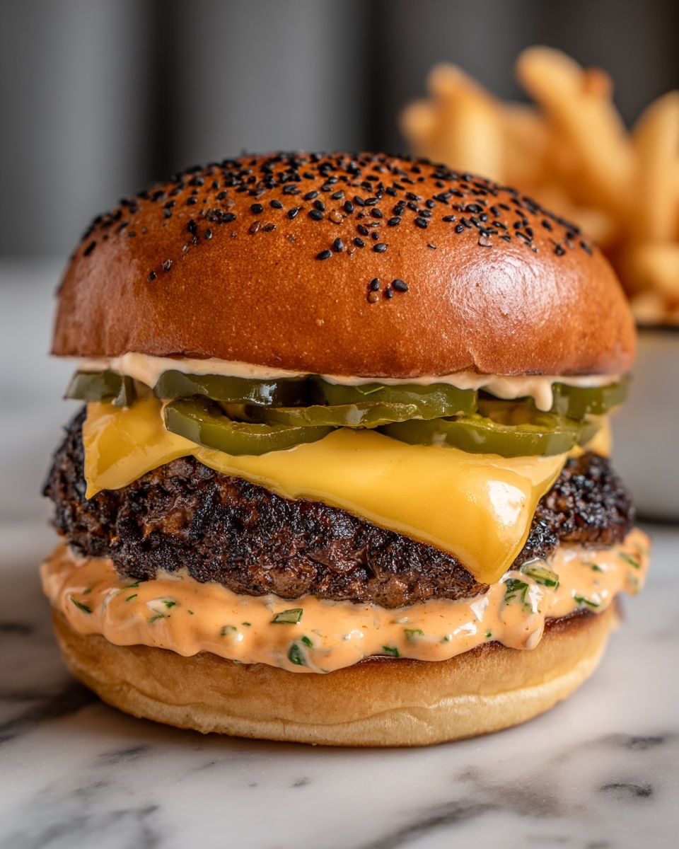 Double-Decker Jalapeño Popper Smash Burger with Ranch Drizzle Recipe - Recipe Image