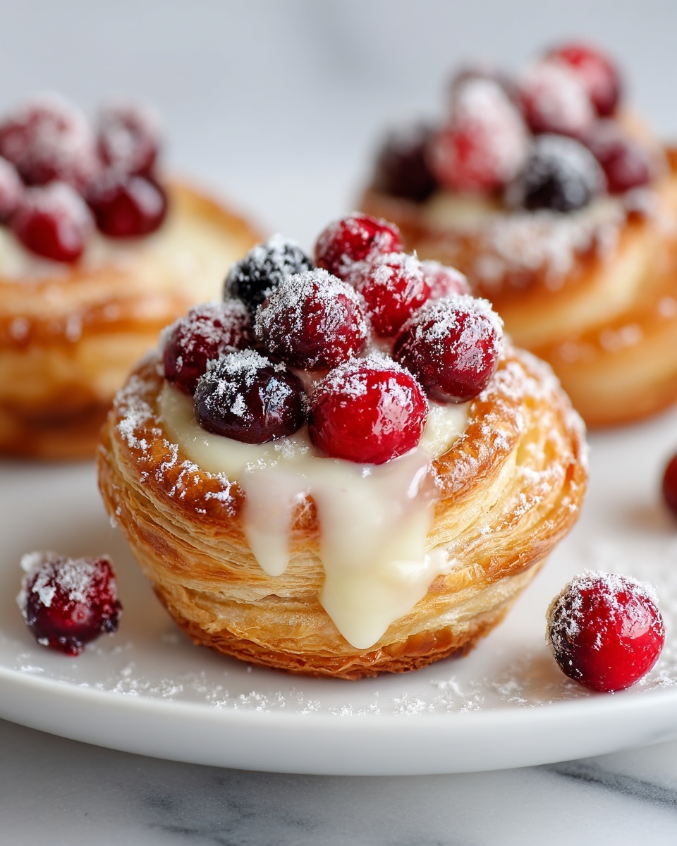 Cream Cheese Danishes with Sugared Cranberries and Vanilla Butter Glaze Recipe - Recipe Image
