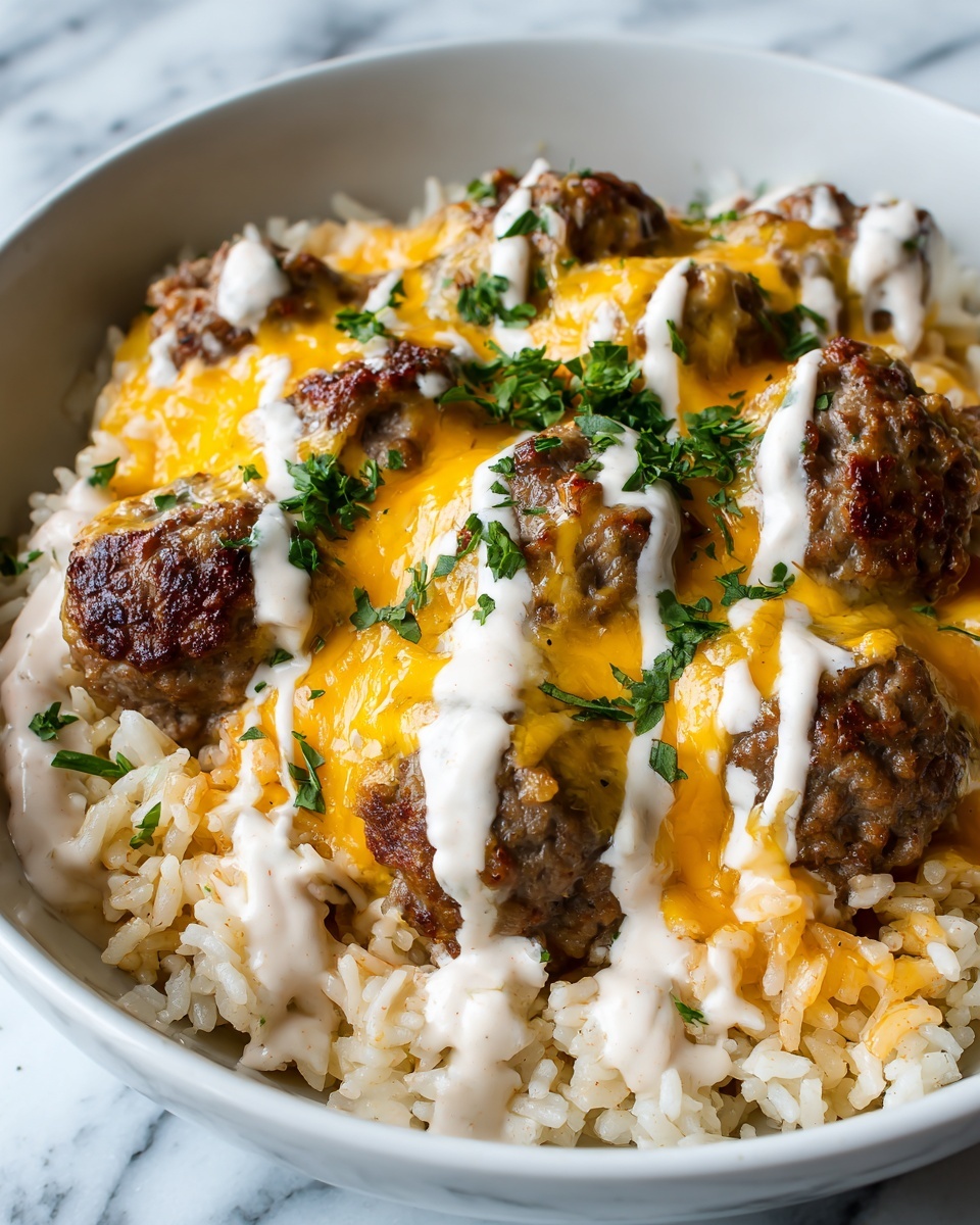 Garlic Butter Beef and Rice Skillet with Cheddar Parmesan Sauce Recipe - Recipe Image