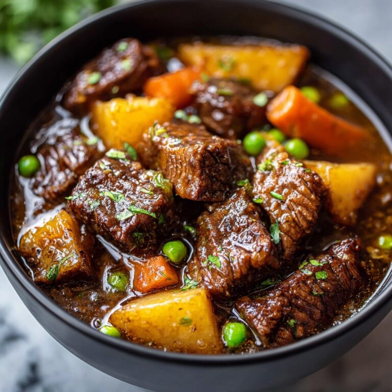Hearty Beef Stew with Potatoes, Carrots, and Peas Recipe