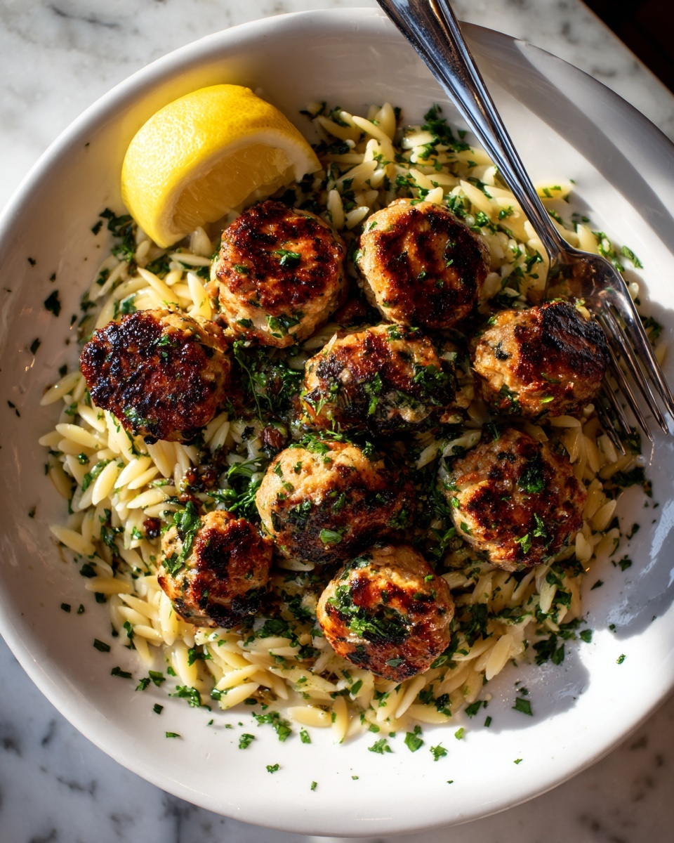 Greek Chicken Meatballs with Lemon Orzo Recipe - Recipe Image