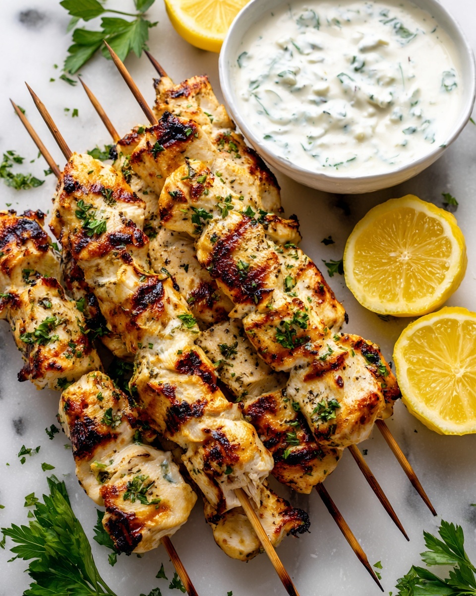 Greek Lemon Chicken Skewers with Tzatziki Sauce Recipe - Recipe Image