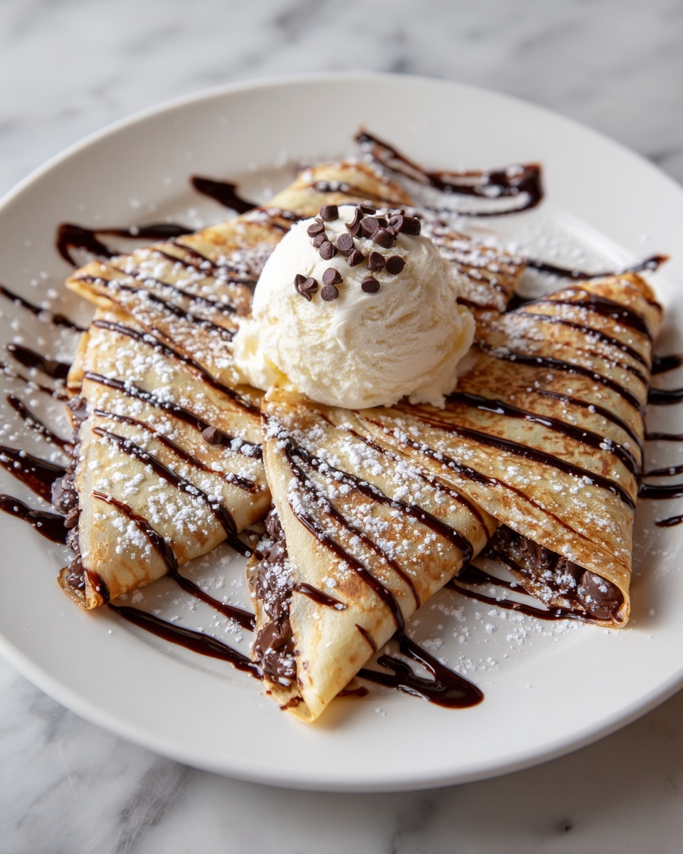 Chocolate Brownie Dessert Crepes with Ice Cream & Chocolate Drizzle Recipe - Recipe Image