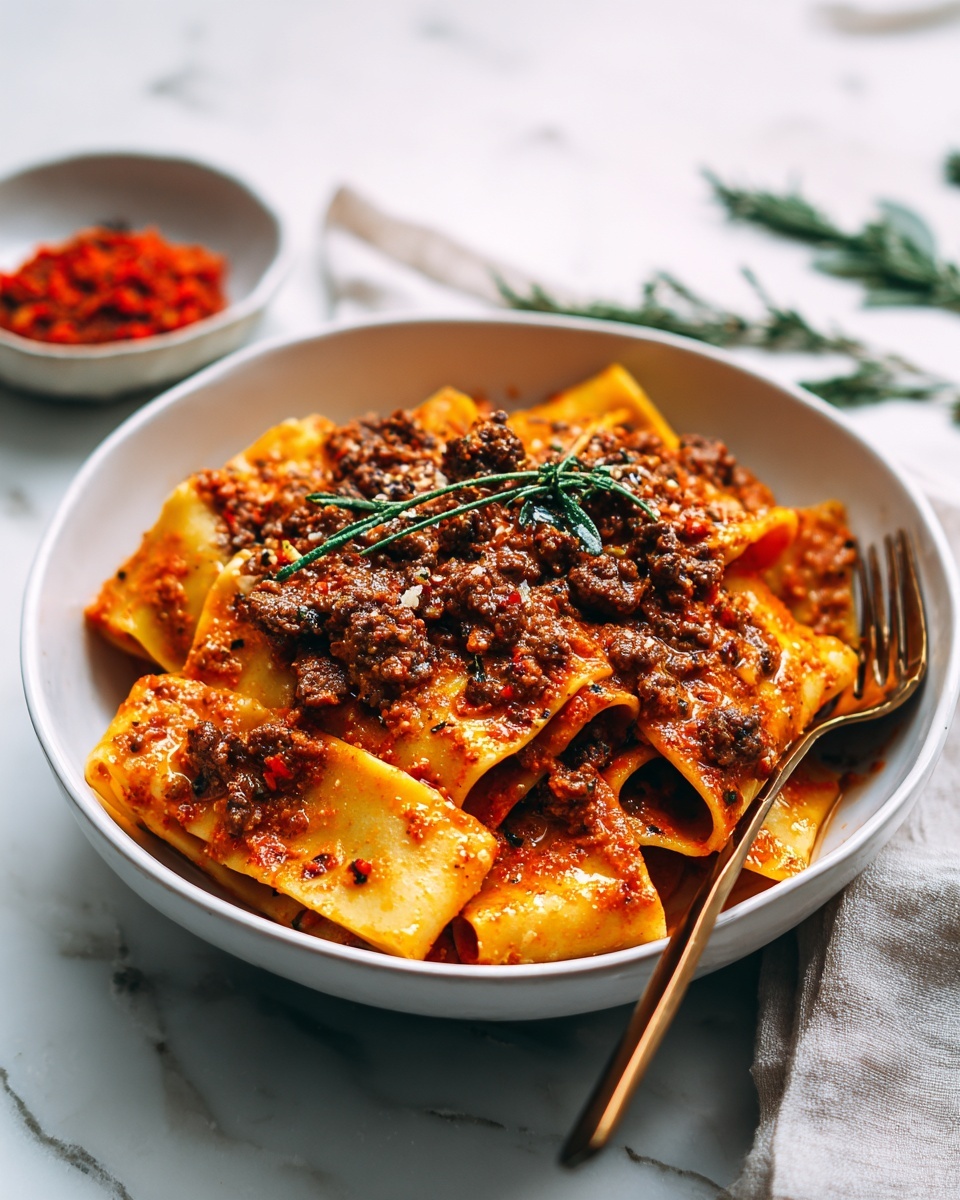 Creamy Calabrian Chili Pappardelle with Beef Sausage & Fennel Recipe - Recipe Image