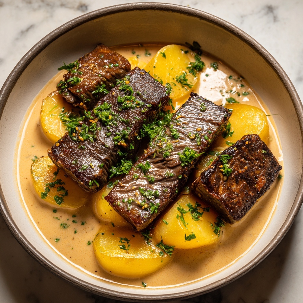 Garlic Parmesan Beef Chops with Cheesy Scalloped Potatoes Recipe - Recipe Image