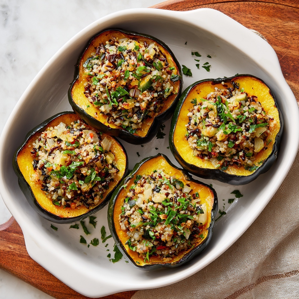 Stuffed Acorn Squash with Wild Rice, Cranberries, and Pecans Recipe - Recipe Image