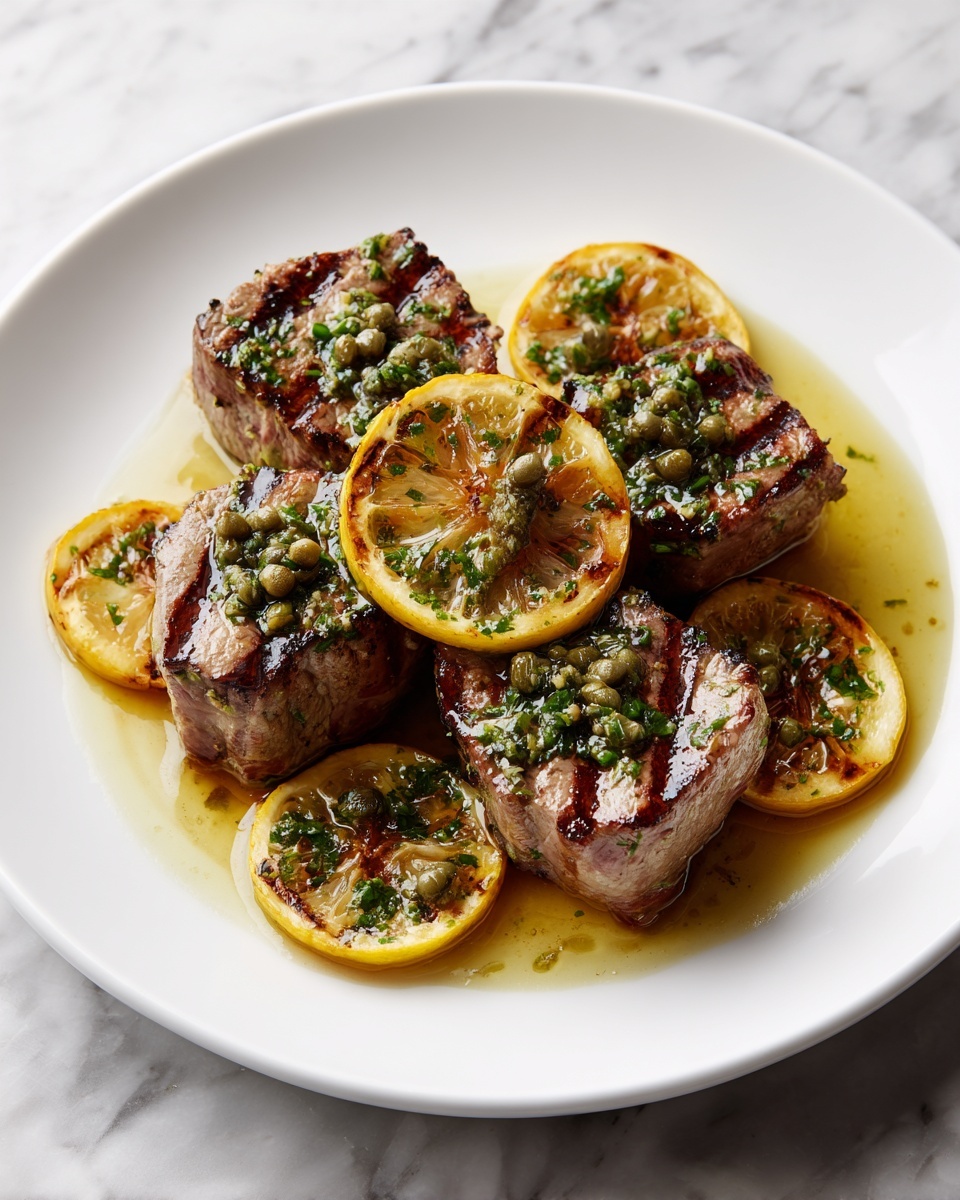 Seared Tuna Steaks with Lemon, Caper, and Parsley Butter Recipe - Recipe Image