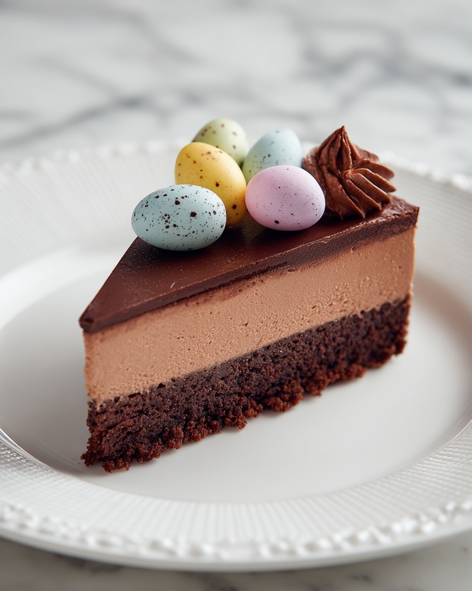 No-Bake Mini Egg Chocolate Cheesecake Recipe - Recipe Image