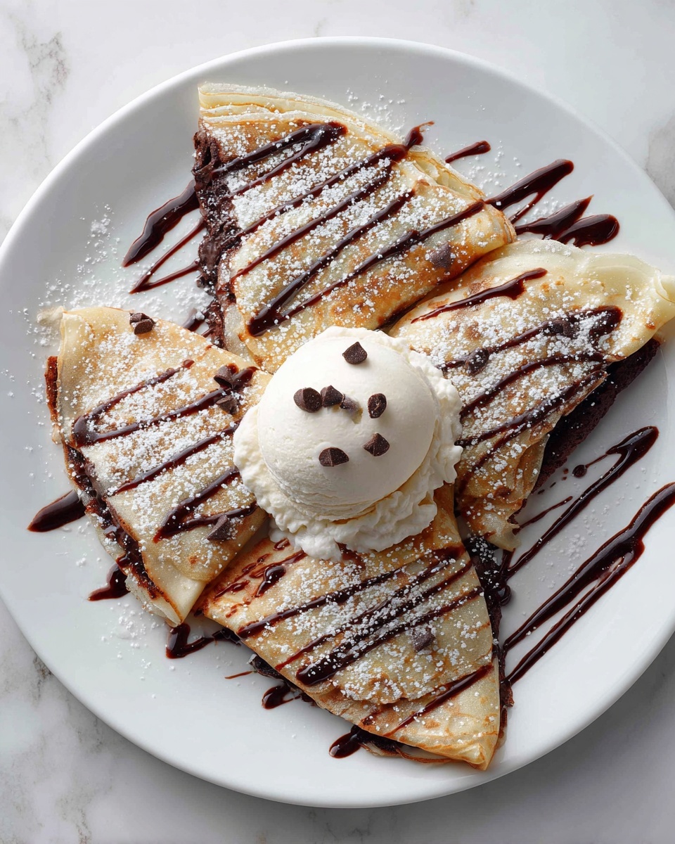 Chocolate Brownie Dessert Crepes with Ice Cream & Chocolate Drizzle Recipe - Recipe Image
