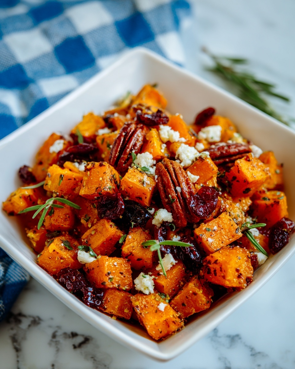 Sweet and Savory Honey Roasted Butternut Squash with Cranberries, Pecans, and Feta Recipe - Recipe Image