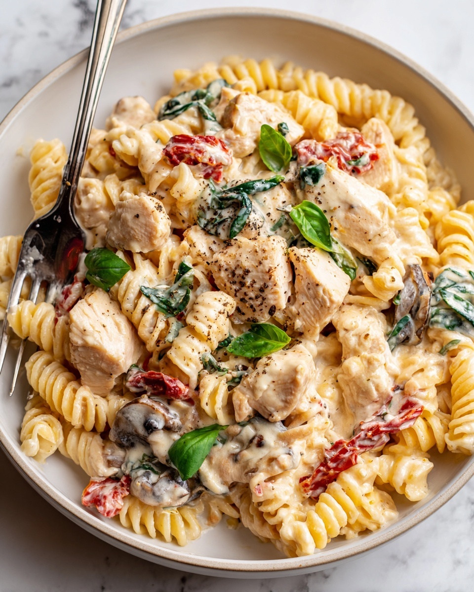One-Pot Creamy Sun Dried Tomato Chicken Pasta Recipe - Recipe Image