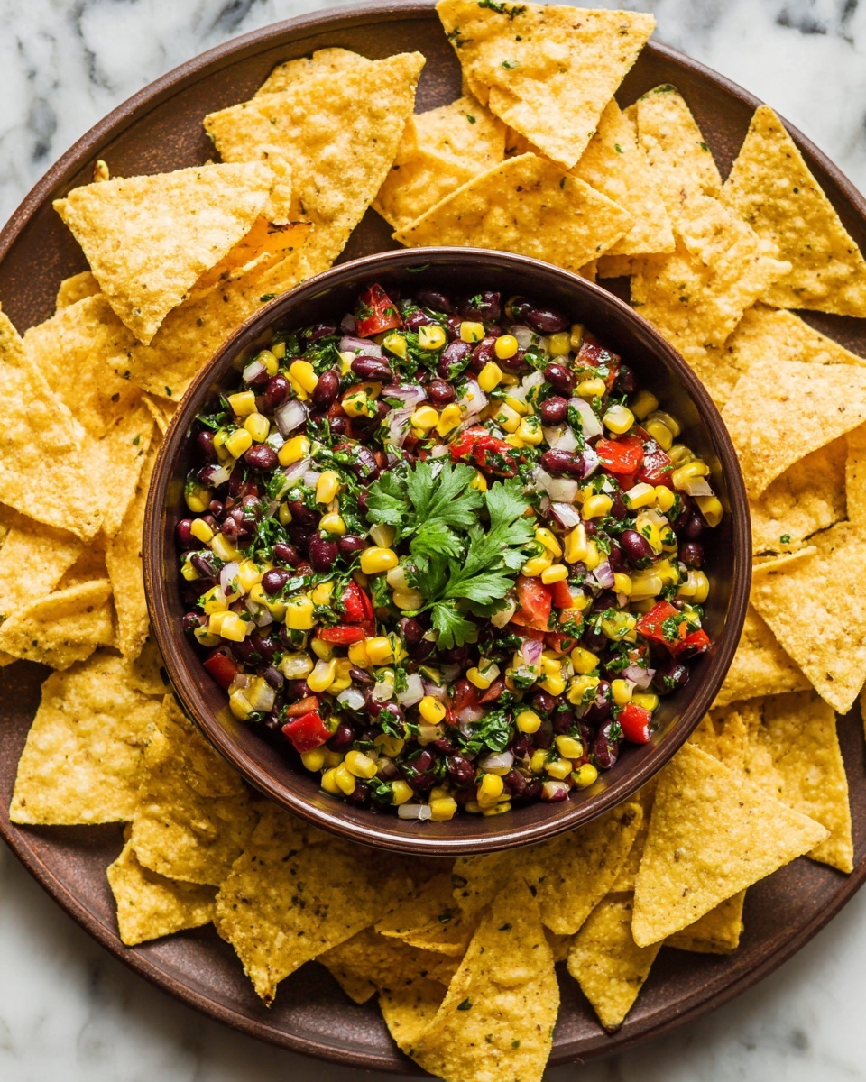 Black Bean and Corn Salsa with Tortilla Chips Recipe - Recipe Image