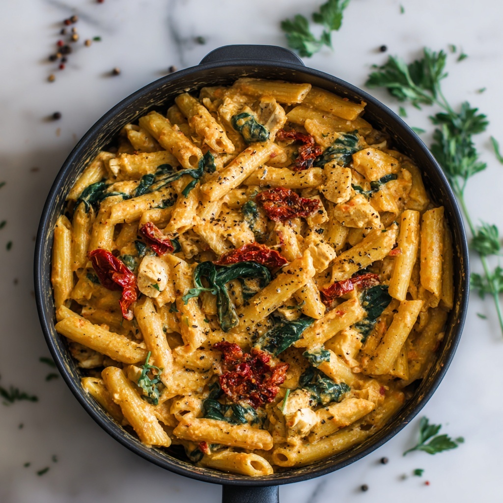 Creamy Asiago Chicken Pasta with Sun-Dried Tomatoes Recipe - Recipe Image