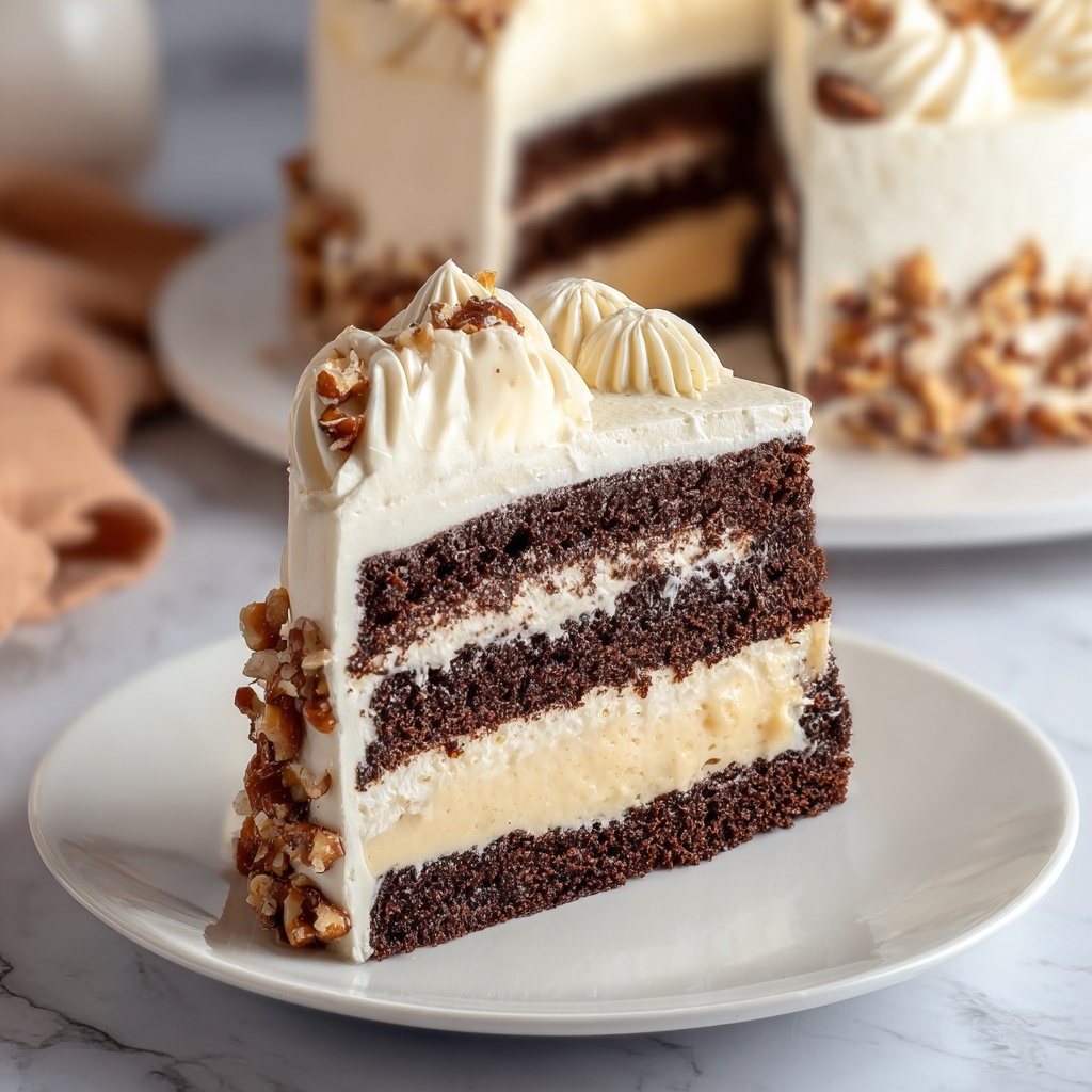 White German Chocolate Cake with a Cheesecake Center Recipe - Recipe Image