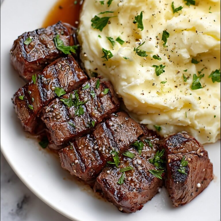 Garlic Parmesan Steak Bites with Mashed Potatoes Recipe