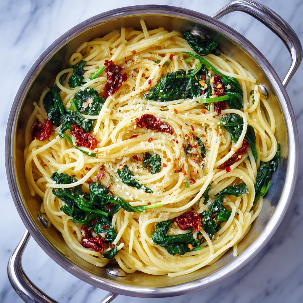 Spaghetti & Spinach with Sun-Dried Tomato Cream Sauce Recipe - Recipe Image