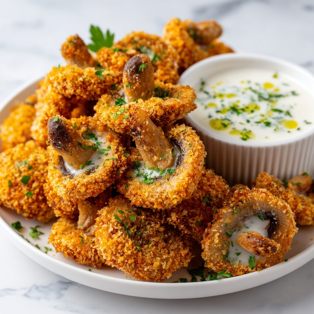 Fried Sliced Mushrooms with Ranch Dipping Sauce Recipe - Recipe Image