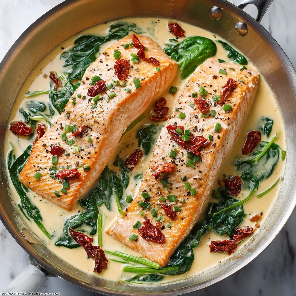 Creamy Garlic Butter Tuscan Salmon Recipe - Recipe Image