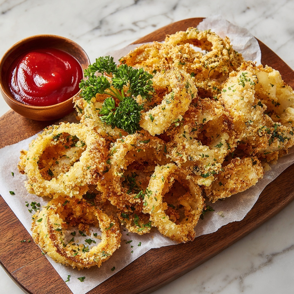 Crispy Onion Rings Drizzled with Spicy Mayo Recipe - Recipe Image