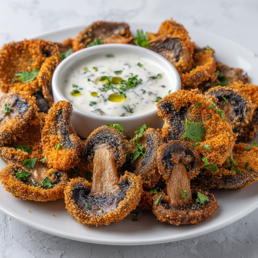 Fried Sliced Mushrooms with Ranch Dipping Sauce Recipe - Recipe Image