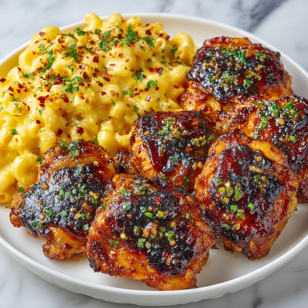 Sweet and Spicy Honey Pepper Chicken with Creamy Macaroni Cheese Recipe - Recipe Image