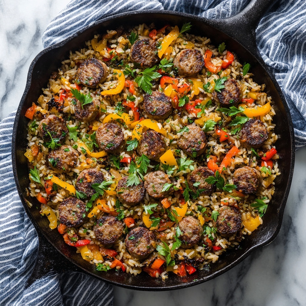 Sausage and Rice Skillet with Bell Peppers and Herbs Recipe - Recipe Image