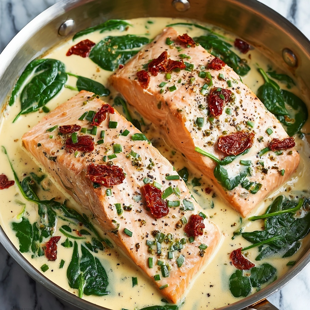 Creamy Garlic Butter Tuscan Salmon Recipe - Recipe Image