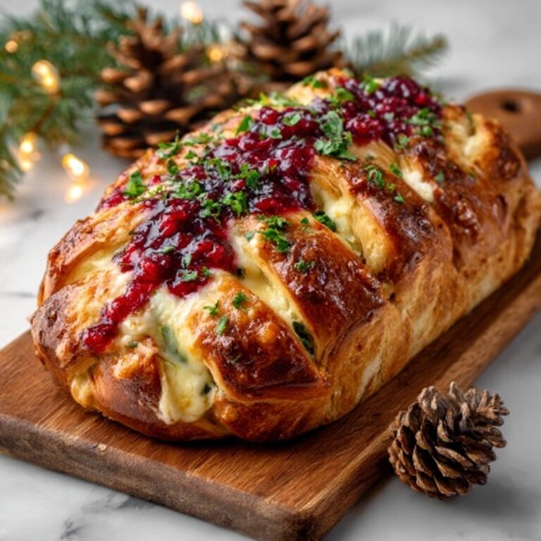 Garlic Herb Sourdough Bread Stuffed with Brie & Cranberry Recipe
