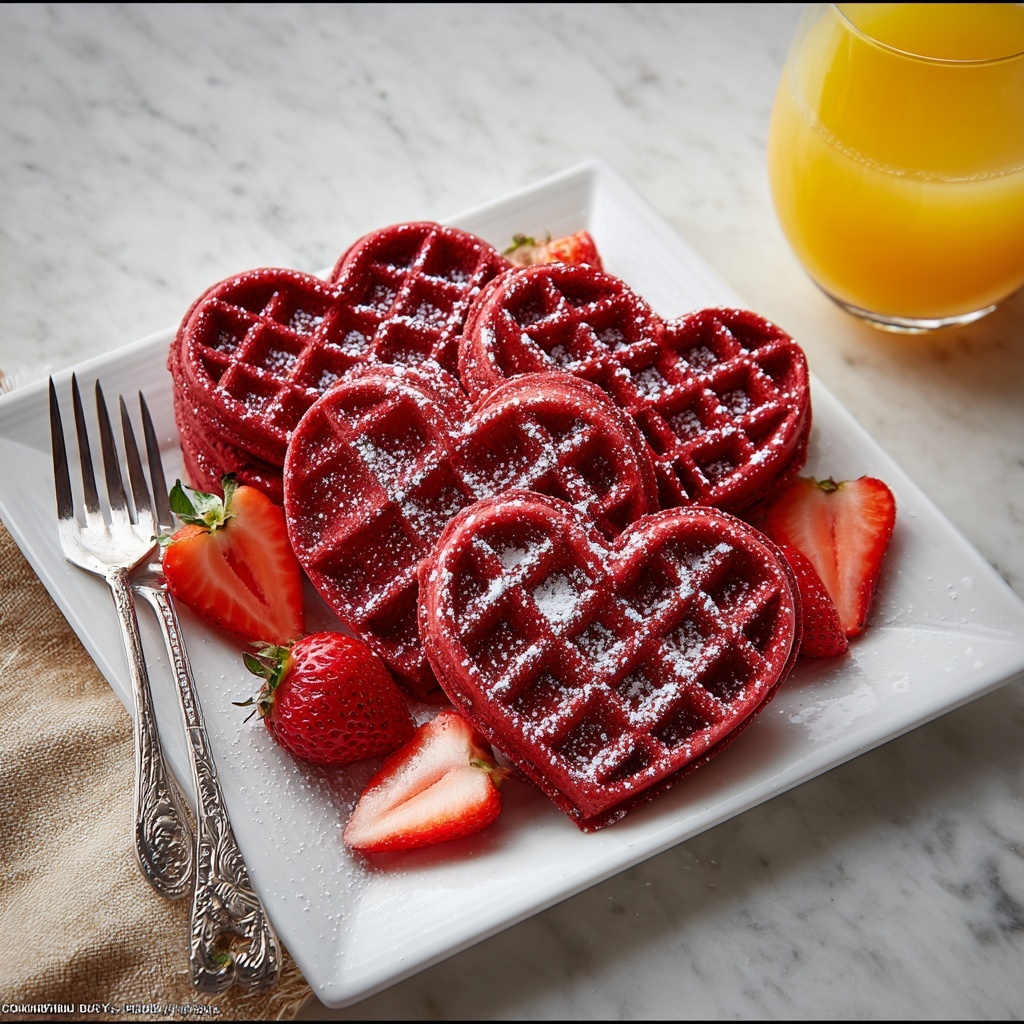 Heart-Shaped Red Velvet Waffles Recipe - Recipe Image