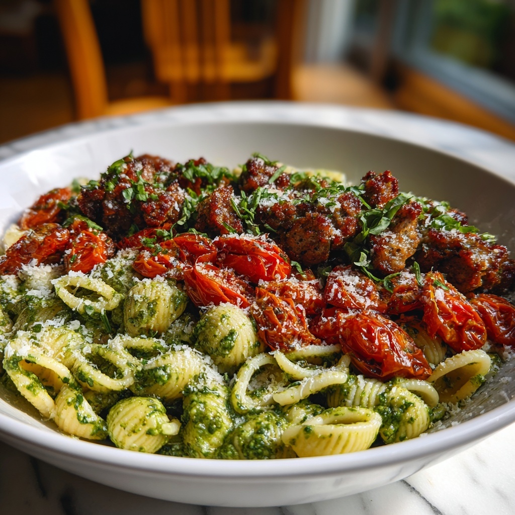 Easy Sausage Pesto Pasta Recipe - Recipe Image