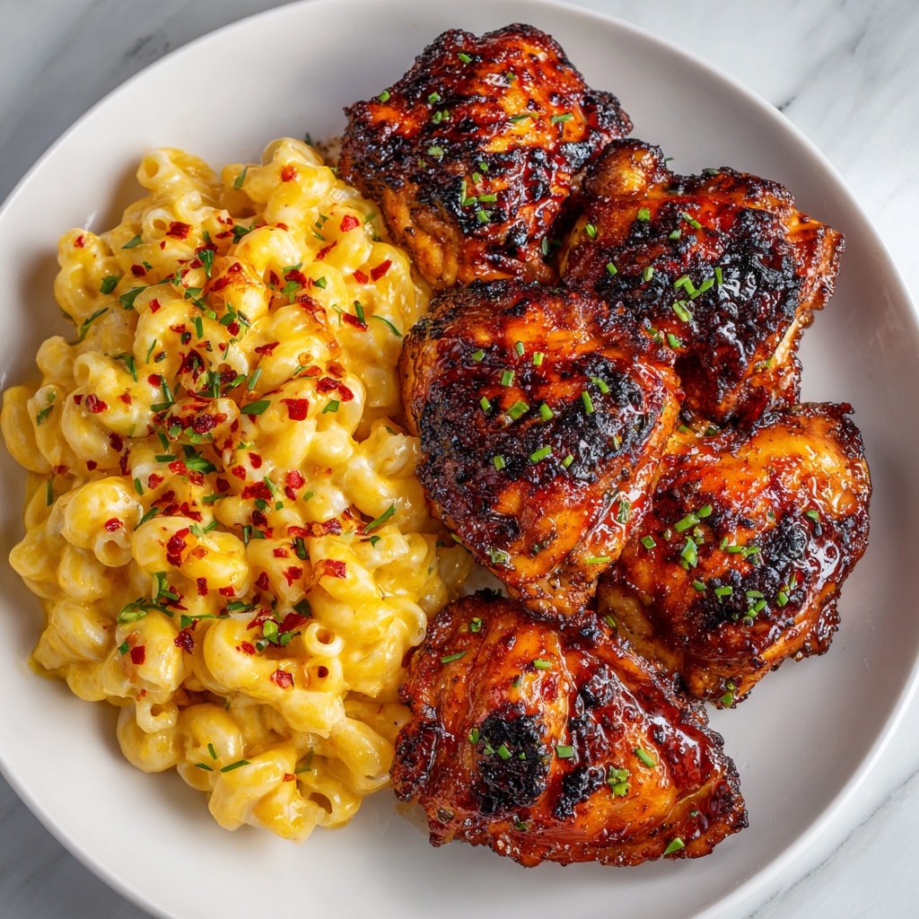 Sweet and Spicy Honey Pepper Chicken with Creamy Macaroni Cheese Recipe - Recipe Image