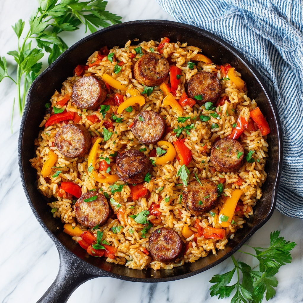 Sausage and Rice Skillet with Bell Peppers and Herbs Recipe - Recipe Image