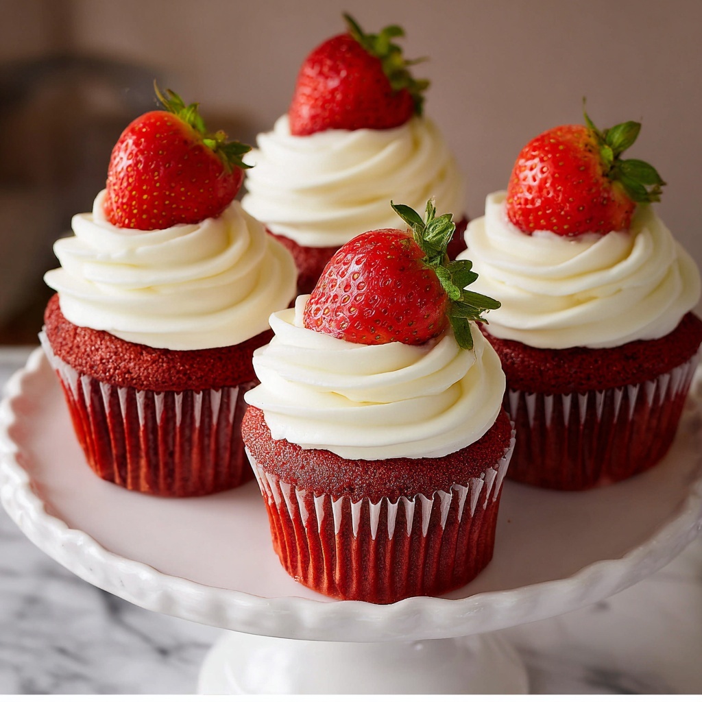 Strawberry Cheesecake Red Velvet Cupcakes Recipe - Recipe Image