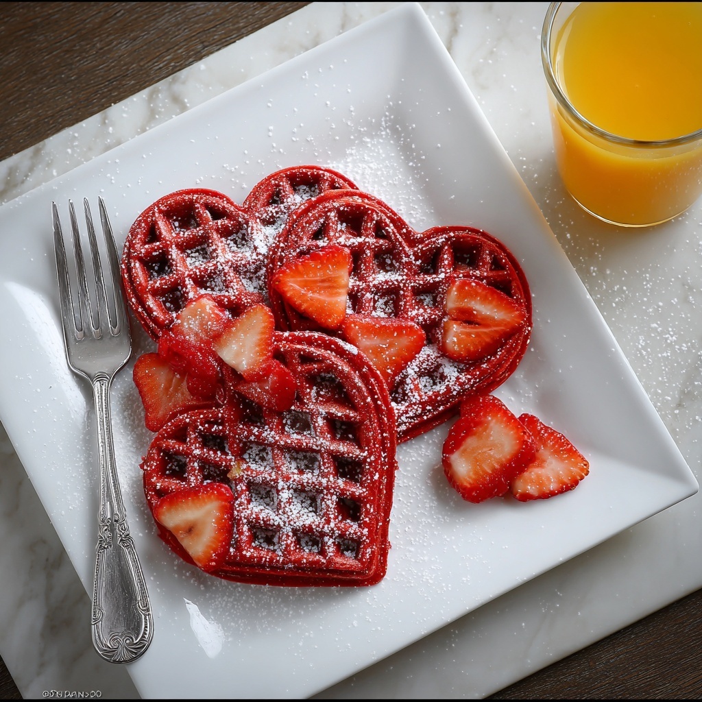 Heart-Shaped Red Velvet Waffles Recipe - Recipe Image