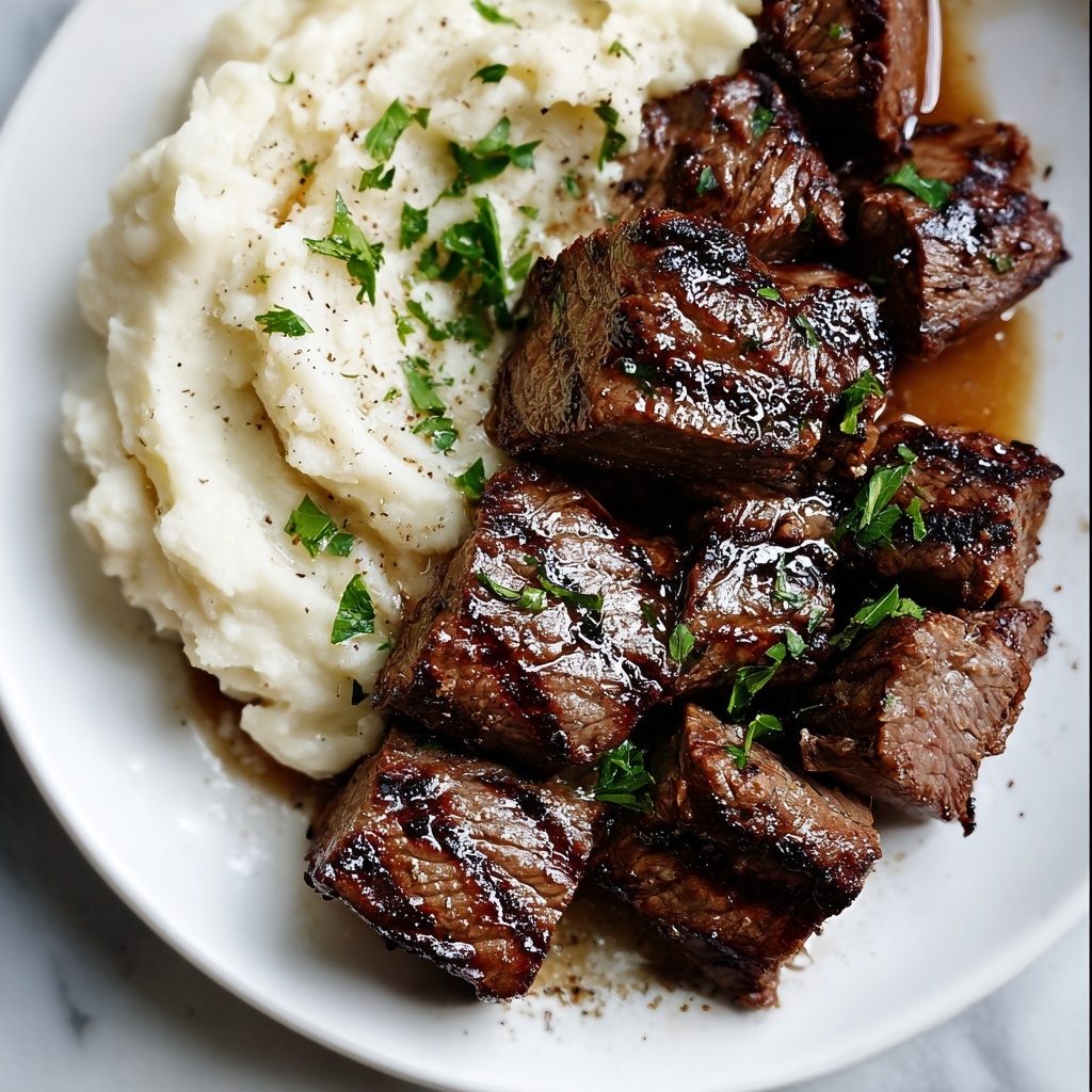Garlic Parmesan Steak Bites with Mashed Potatoes Recipe - Recipe Image