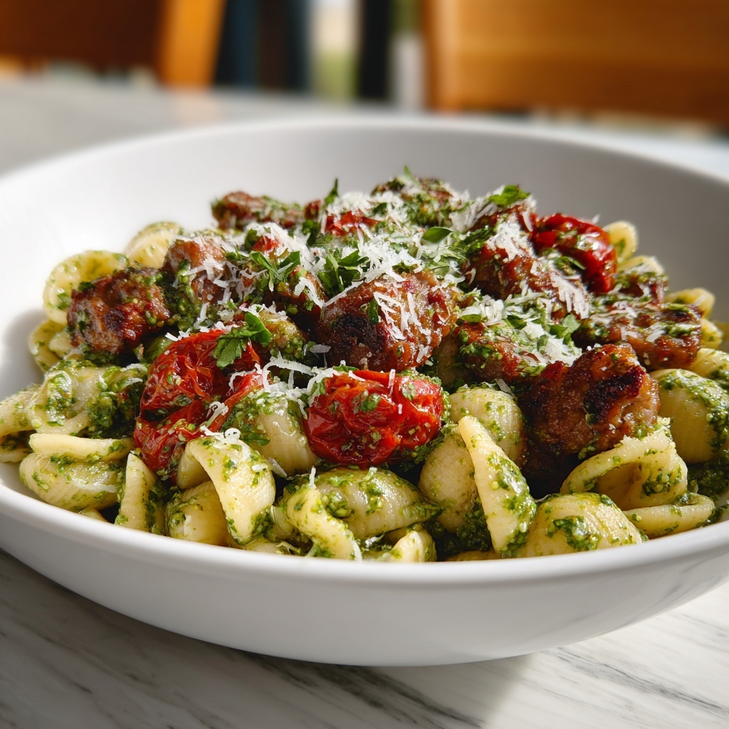 Easy Sausage Pesto Pasta Recipe - Recipe Image