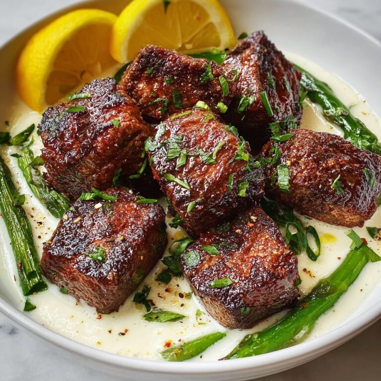 Garlic Butter Steak Bites with Parmesan Cream Sauce and Mashed Potatoes Recipe