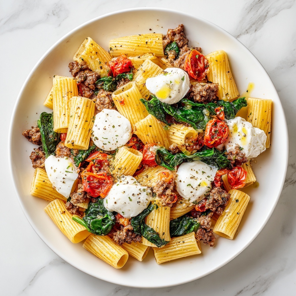 One Pot Lemony Pasta with Sausage, Broccoli Rabe, and Burrata Recipe - Recipe Image