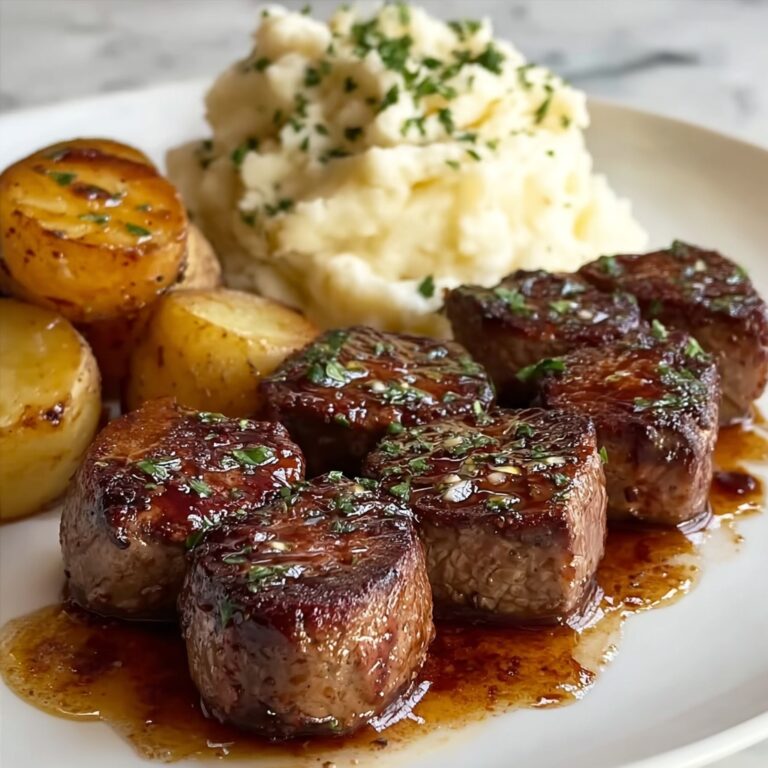 Garlic Butter Steak Bites with Cheesy Smashed Potatoes Recipe
